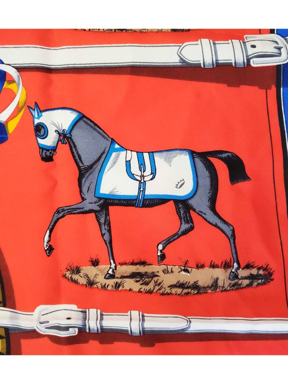 Hermes VTG Silk Scarf Carre 90 "Couvertures et Tenues de Jour" Red Silk Scarf - Picture 9 of 9